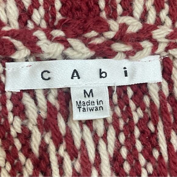 CAbi Red Ivory Fair Isle Nordic Shrug Cardigan Sweater 3/4 Sleeve 971 Size M - Picture 10 of 11